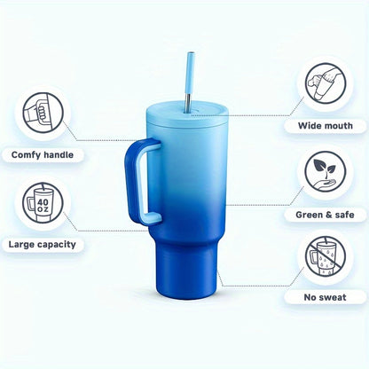Meoky 40oz Stainless Steel Travel Mug – Insulated Handle Mug with Leakproof Lid and Straw, Ideal for Outdoor Camping, Hiking, and Car Travel - Covered Thermos.