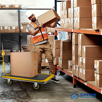 Heavy-Duty Large Foldable Push Cart Dolly - 330/660 Lbs Capacity, Collapsible Steel Flat Bed Wagon with Swivel Handle, Blue, White/Black, Yellow - Ideal for Moving & Transport