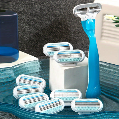 Precision Women’s Hair Removal Kit – Safe & Painless Manual Tool, 8 Interchangeable Blades, 3-Layer Stainless Steel, Non-Slip Ergonomic Handle for Effortless Grooming