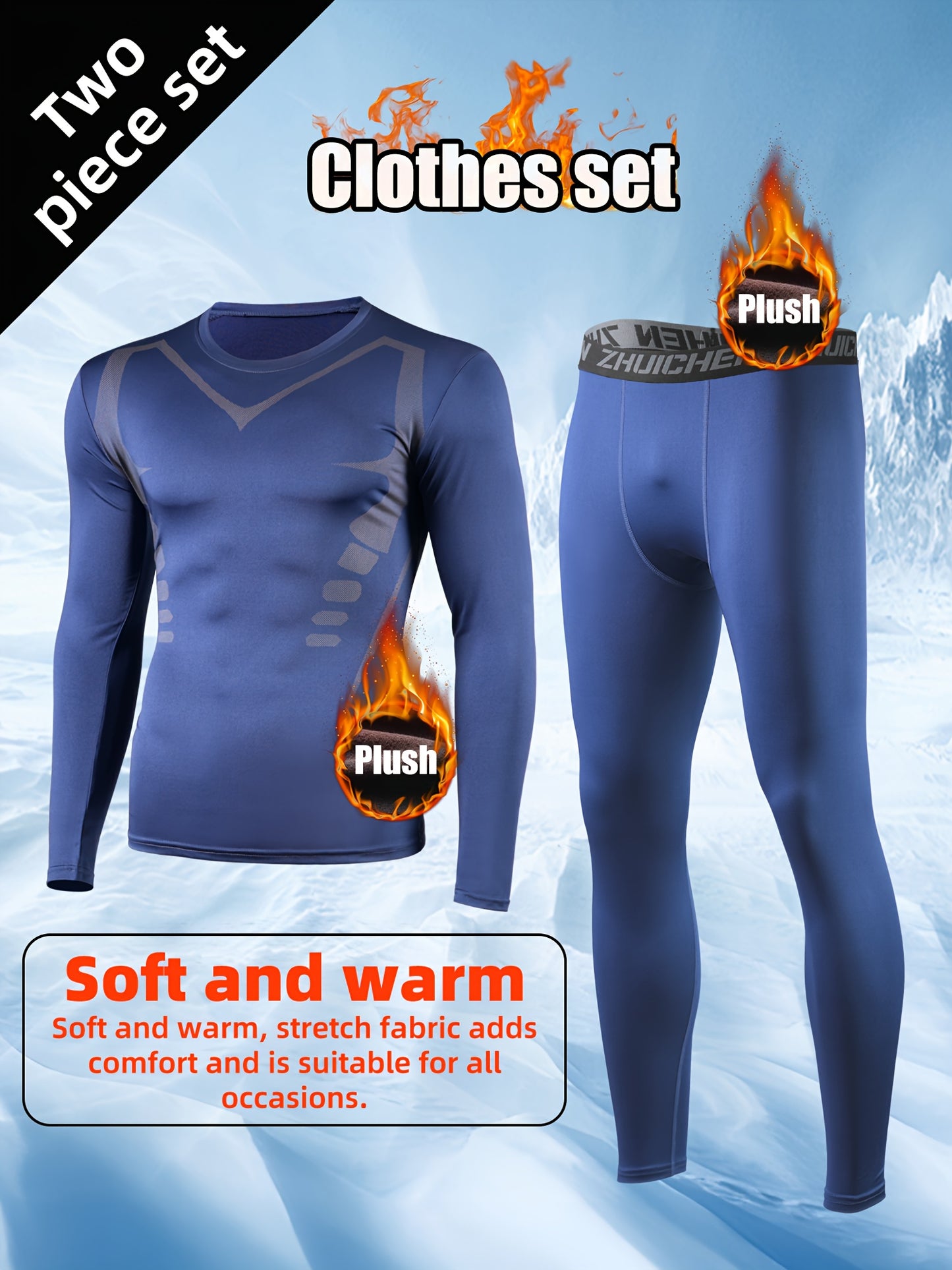 Men's Thermal Compression Base Layer Set - Moisture-Wicking Sports Long Sleeve & Leggings for Running & Fitness