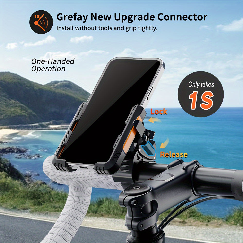Universal Motorcycle and Bicycle Phone Mount – Adjustable Grip, Secure Hold, 360° Rotation – Anti-Shake Handlebar Holder for Stable Phone Positioning – Compatible with Various Models