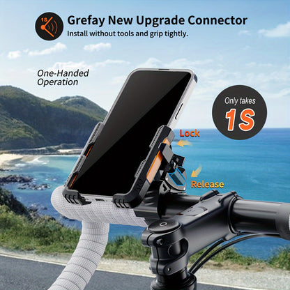 Universal Motorcycle and Bicycle Phone Mount – Adjustable Grip, Secure Hold, 360° Rotation – Anti-Shake Handlebar Holder for Stable Phone Positioning – Compatible with Various Models
