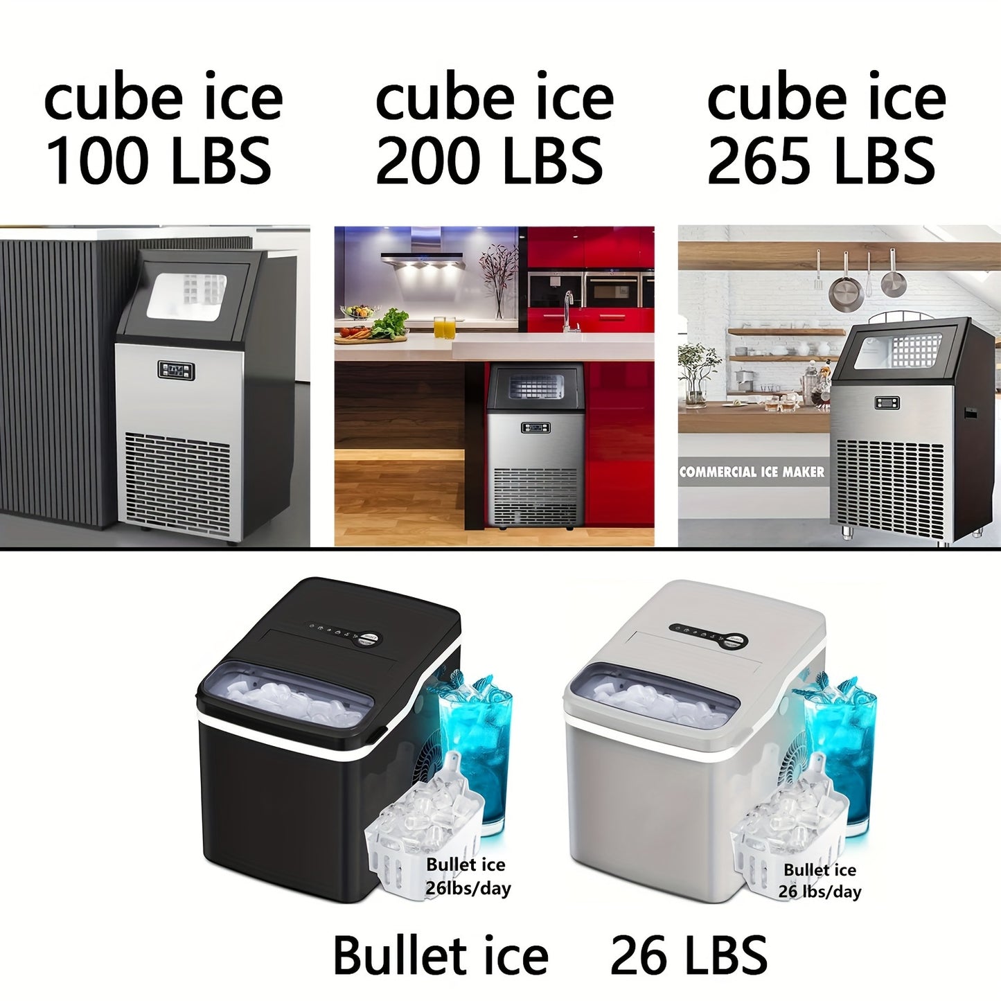 Countertop Ice Maker – 45lbs Capacity, 2-Way Water Supply, Self-Cleaning, Ice Size Control, 24H Timer – Stainless Steel Ice Machine for Home Bar, RV, and Parties (Black)