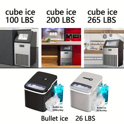 Countertop Ice Maker – 45lbs Capacity, 2-Way Water Supply, Self-Cleaning, Ice Size Control, 24H Timer – Stainless Steel Ice Machine for Home Bar, RV, and Parties (Black)