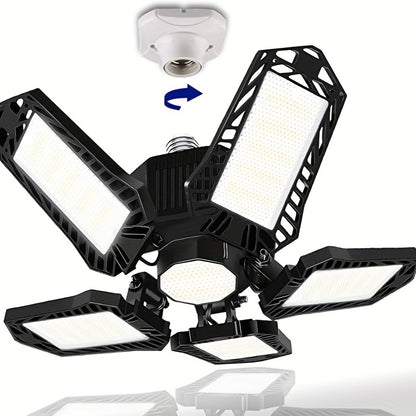LED Garage Light Bulbs – 10,000LM Super Bright, Adjustable Panels, E26/E27 Screw Socket – Deformable Ceiling Light for Warehouse, Corridor, Stadium