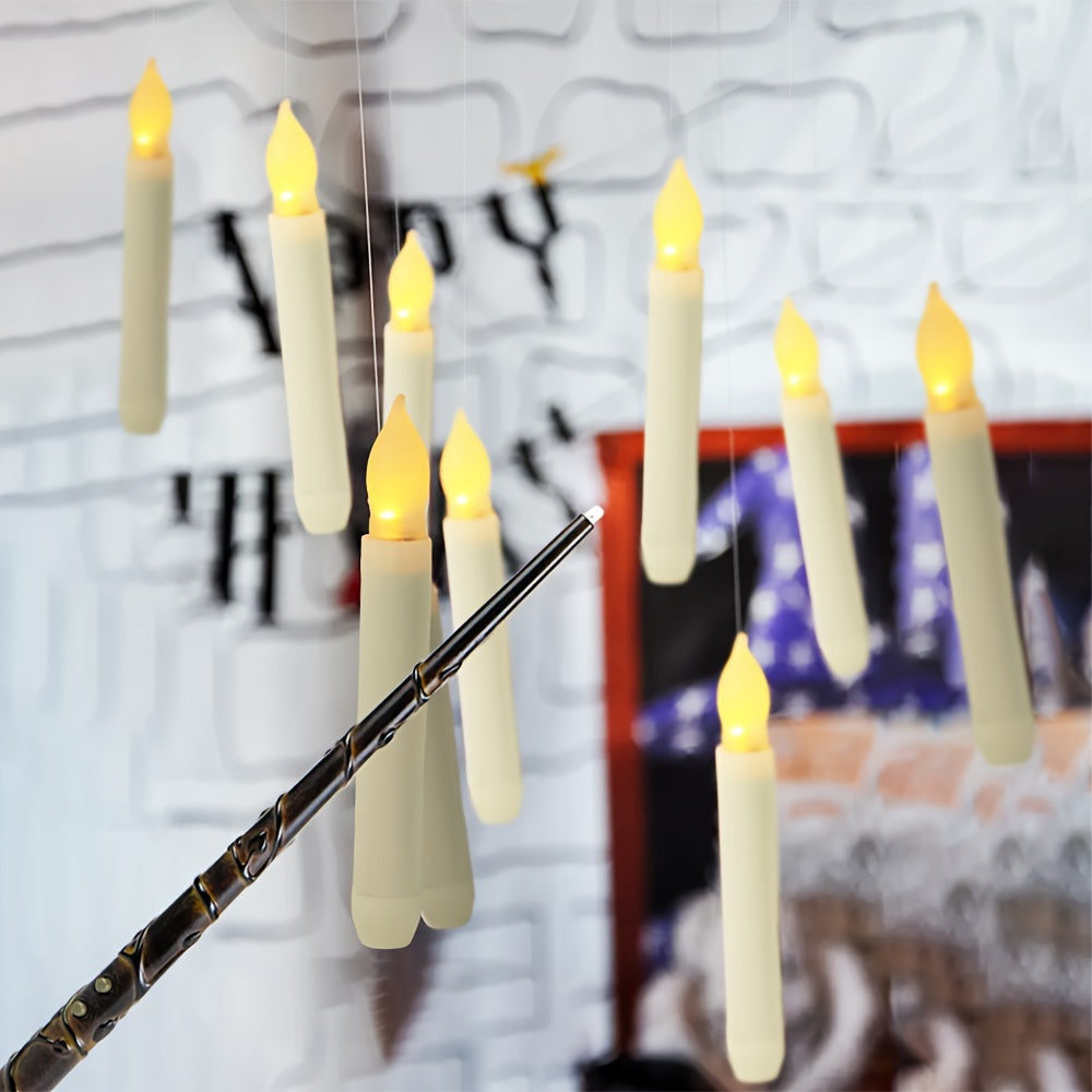 12-Pack Floating Candles – Harry Wand-Inspired Remote-Controlled LED Lights, Plastic Taper Candles for Proposals, Birthdays, Party Ceiling Decor, and Halloween-Themed Ambiance