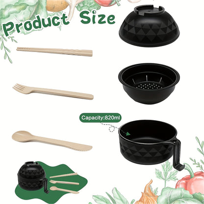 Ramen Bowl Set – Microwave Safe Noodle Cooker with Spoon, Chopsticks and Fork, Perfect for RV, Camping, Picnic, Kitchen and Dorm