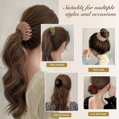7 Piece Velvet Bird's Nest Magic Hair Clips - Monochrome Ponytail Holders and Lazy Ball Head Fixing Plates