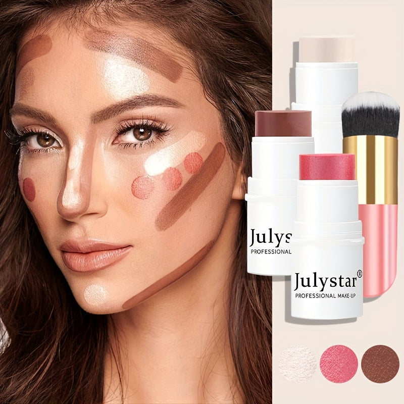 4Pcs Ultimate Cream Contour Kit - Seamless Blending Sticks with Highlighter, Blush and Bronzer - Buildable, Long-Lasting, Water-Resistant for Flawless Cheek Sculpting