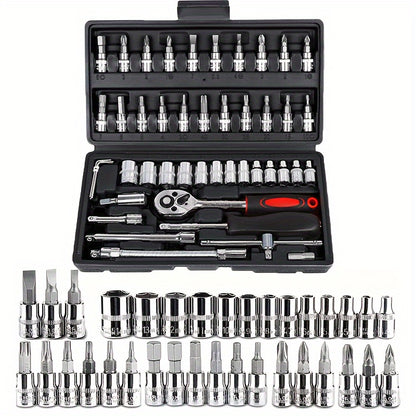 Car Repair Tools Set: Multi-Purpose Automotive Maintenance Kit with Ratchet Torque Wrench & Screwdrivers, Portable for Auto, Bike, and Motorcycle