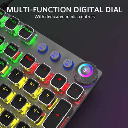 Mechanical Gaming Keyboard with LED Rainbow Backlit - 104 Anti-Ghosting Keys, Quick-Response Black Switches, Multimedia Controls, Removable Hand Rest for PC and Desktop Computers