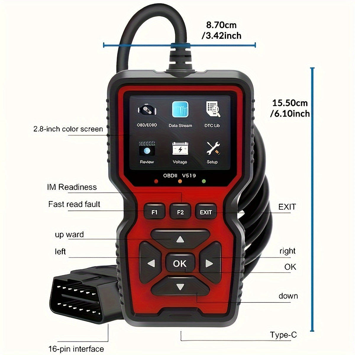 2024 Advanced OBD2 Diagnostic Scanner Tool – Complete OBD2 Functionality, Engine Code Reader, Reset, Mode 6 & 8, for All OBDII/EOBD Vehicles – Easy, Fast, Accurate