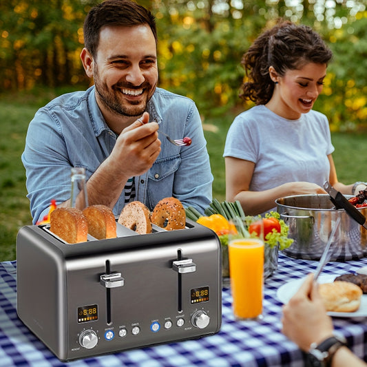 4 Slice Toaster, Stainless Steel with Color LCD Display – 7 Shade Settings, 1.4'' Wide Slots, Bagel/Defrost/Reheat Functions, Removable Crumb Tray, 1800W
