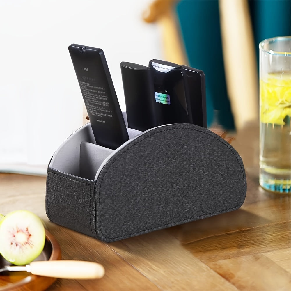 5 Slot PU Leather Remote Control Holder – Sleek Tabletop Caddy for TV Remotes and Desk Organizer, Perfect for Bedside Storage