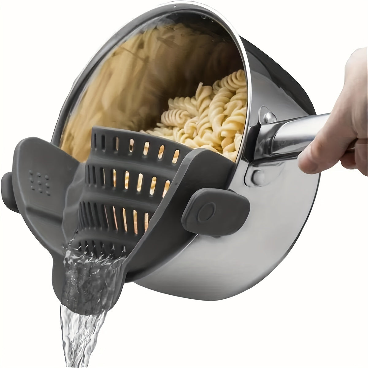 Adjustable Silicone Pot Strainer – 1pc Clip-On Strainer for Pots, Pans, and Bowls – Handheld Drainer for Noodles, Pasta, Veggies – Kitchen Food Strainer and Colander