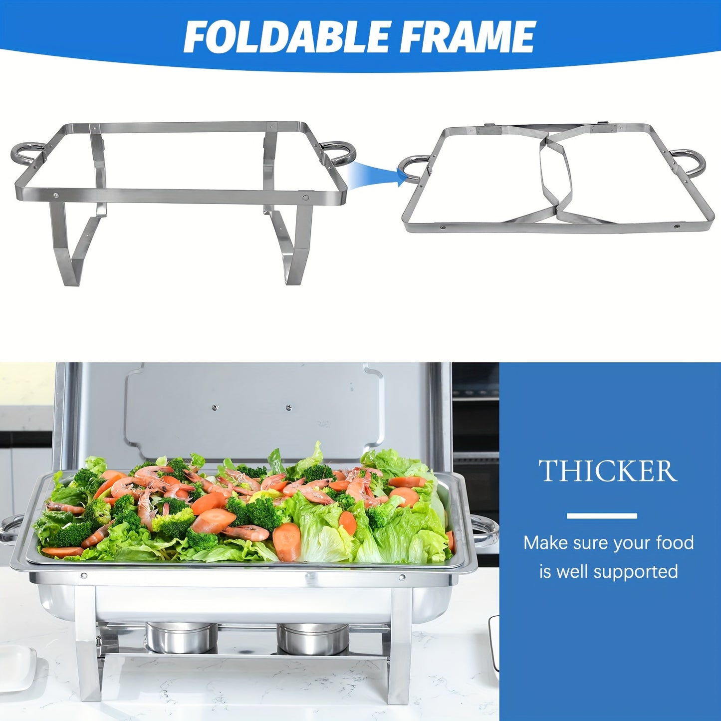 8QT Rectangle Stainless Steel Chafing Dish Buffet Set - Food Warmer Kit with Lids, Pans, and Fuel Holders - Durable, Easy-to-Clean for Restaurant, Catering, Parties, and Weddings