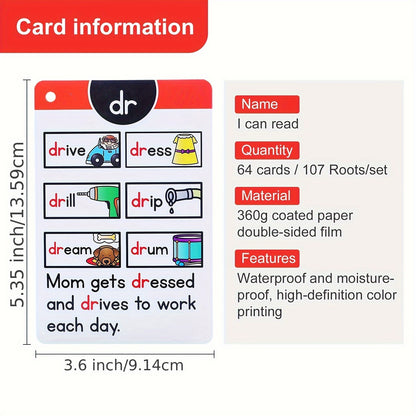 107 Group I Can Read Phonics Learning Flashcards - English CVC Words, Educational Memory Games, Cognitive Teaching Aids for Kids, Halloween & Christmas Gift