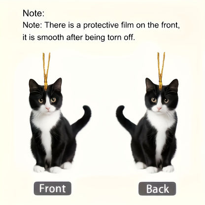 Acrylic Tuxedo Cat Hanging Ornament - Black and White Kitty Pendant with Plush Texture for Car and Bag Decor