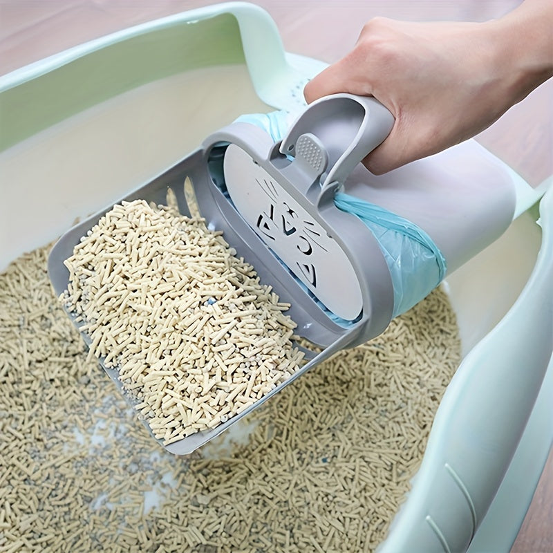 Cat Litter Scoop with Waste Bag Holder - Easy-to-Use Plastic Litter Box Cleaner for All Cat Breeds, Essential Pet Supplies