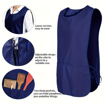 Vest Style Side-Tied Apron with Pockets – Polyester, 68cm Length x 48cm Width, Ideal for Kitchen and Dining Room Use