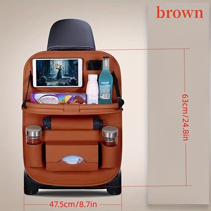 Premium All-in-One Car Back Seat Organizer – Ultimate Travel Companion with Foldable Table, Kick Mats, Tissue Box, Cup and Umbrella Holders, Laptop Station, and Eating Tray