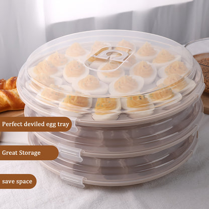 Shindel 3PCS Deviled Egg Platters – Brown Carrier with Lid, Round Tray for 22 Eggs, Perfect Kitchen Home Supplies