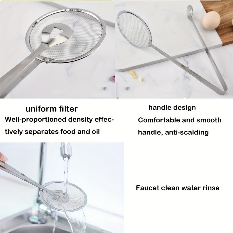 Stainless Steel Frying Oil Strainer Spoon - High Temperature Food Filter with Clip and Clamp - Kitchen Colander for Frying, Eid Al-Adha Gift Idea