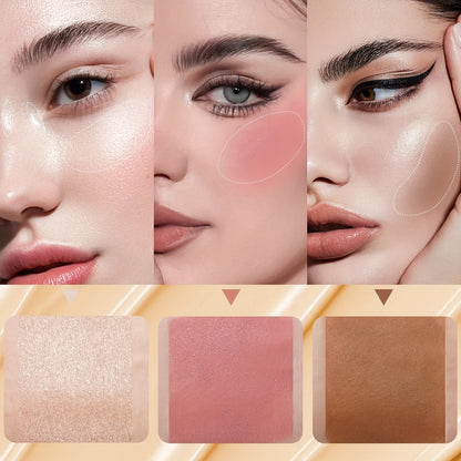 3Pcs Contour, Blush & Highlighter Stick Set - Non-Greasy, Waterproof, Long-Lasting Cream Contour Kit with Brush for a Flawless Look, Fair-Medium, Perfect for Halloween Makeup