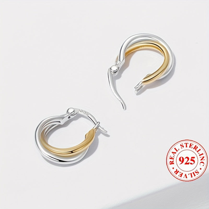 Unique Double Color Hoop Earrings – 925 Sterling Silver Hypoallergenic Jewelry for Daily Wear