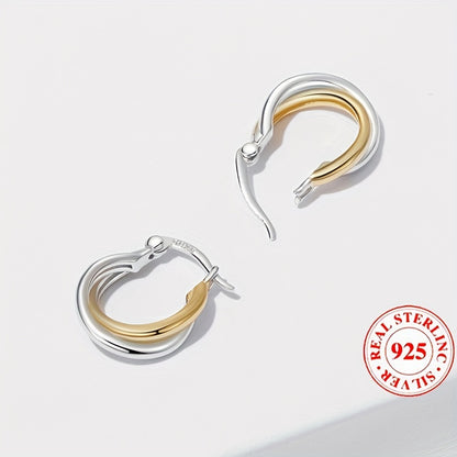 Unique Double Color Hoop Earrings – 925 Sterling Silver Hypoallergenic Jewelry for Daily Wear