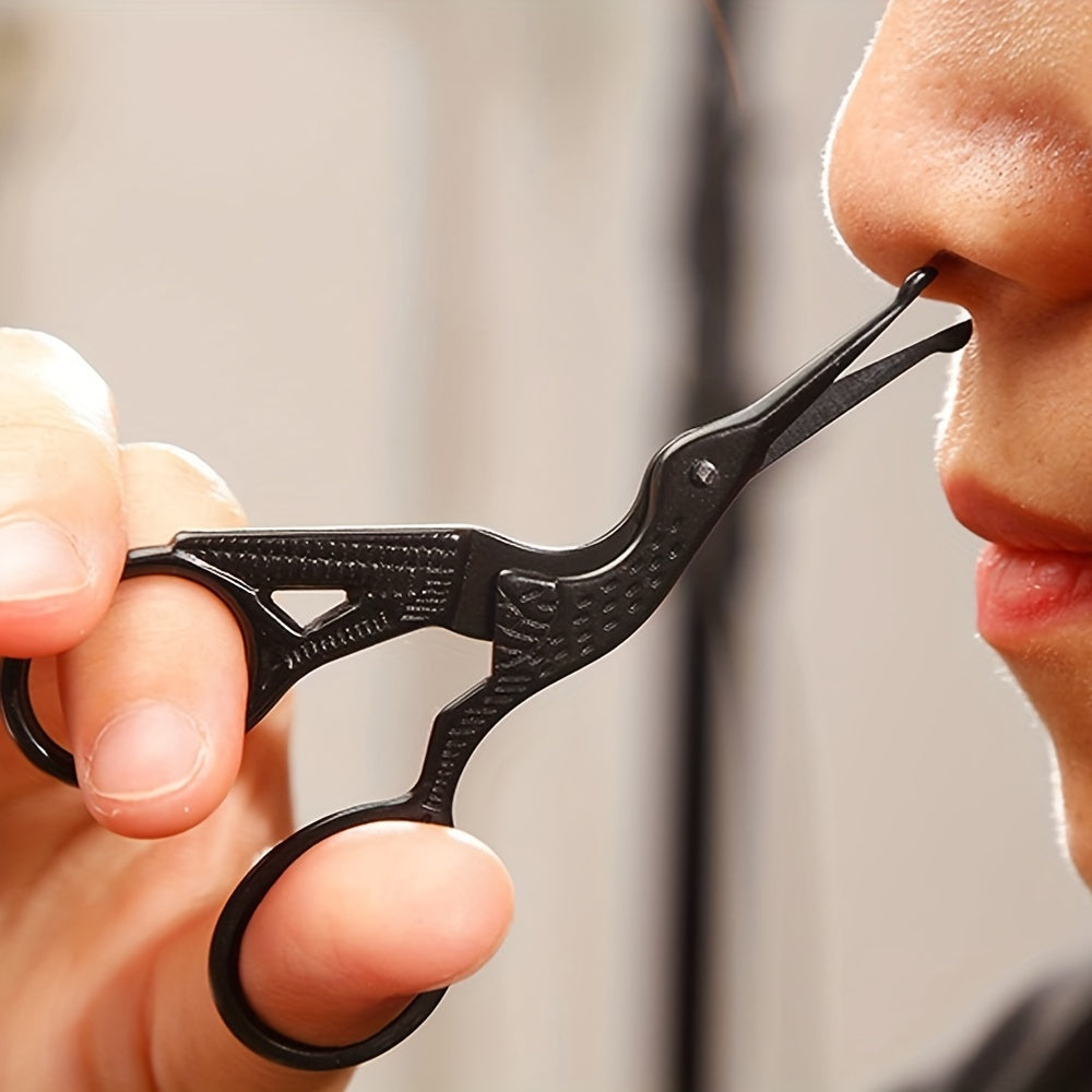Stainless Steel Rounded Tip Nose Hair Scissors – Heron-Shaped Groomers for Eyebrows, Nose, Beard, and Ears, Professional Facial Hair Trimming for Daily Use
