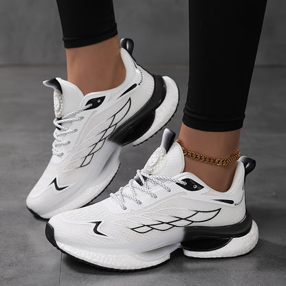 Women's Breathable Mesh Platform Sneakers - Casual Lace-Up Outdoor Shoes, Comfortable Low Top Running Shoes, Plus Size