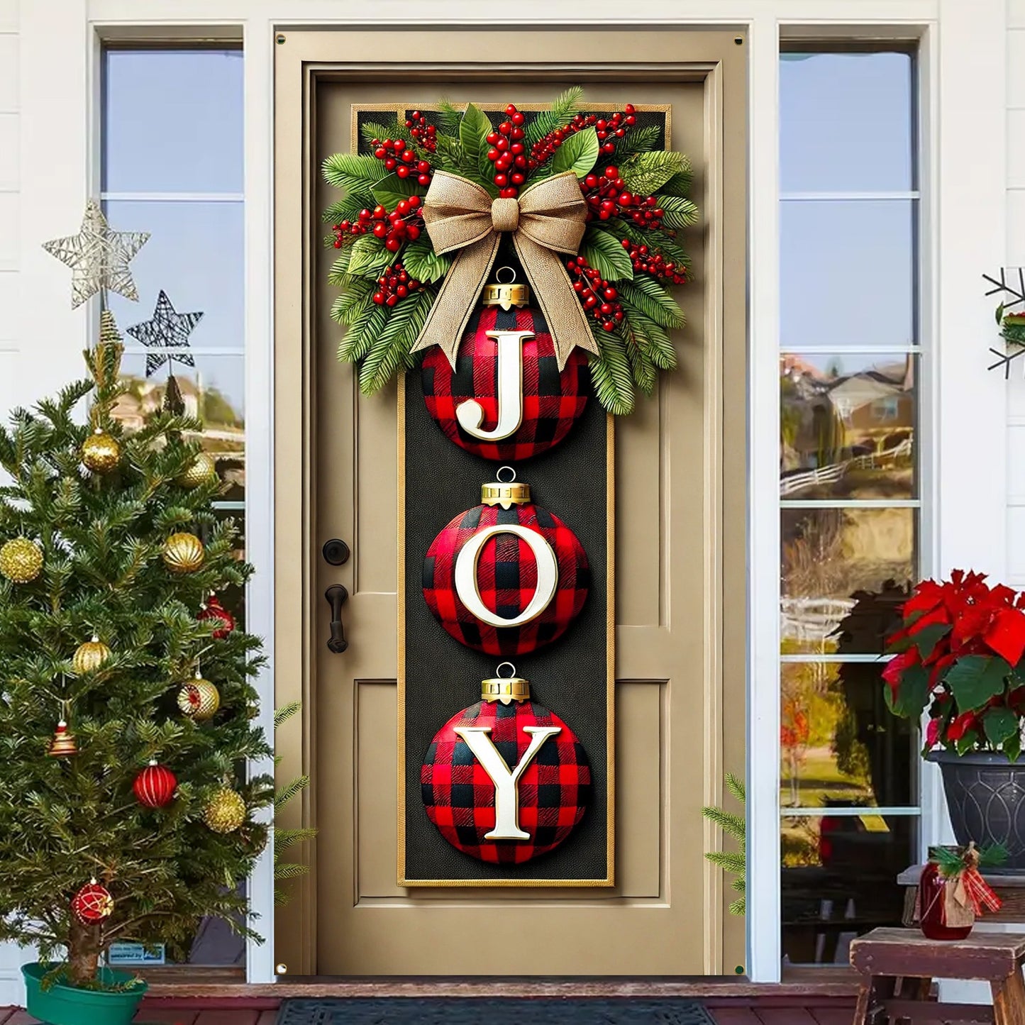 Christmas Joy Banner - Polyester 'JOY' Flag for Entryway, Holiday Wall Hanging Decor, 70x35 inches, No Electricity Required, Pack of 1