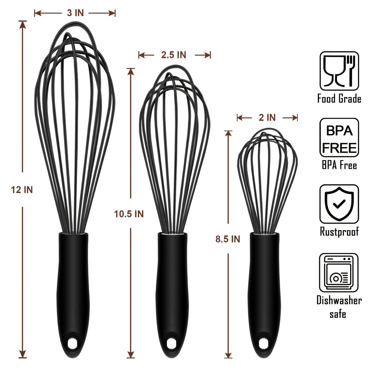 3 Piece Silicone Egg Whisk Set - Manual Egg Beater for Baking and Kitchen Us