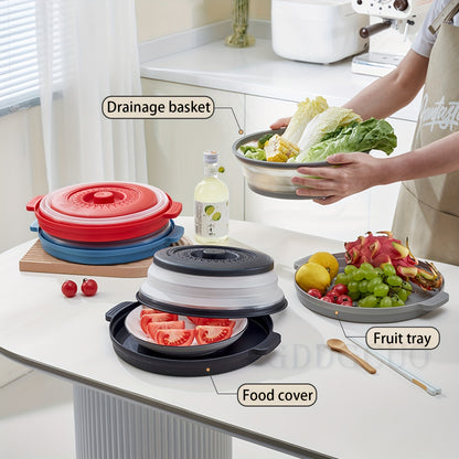 GDDGCUO Multi-Ply Microwave Splatter Cover with Tray Set – 10.6 Inch BPA-Free Splash Guard Plate, Food-Safe Lid, Fits Most Dishes, Available in Blue/Gray/Red/Green