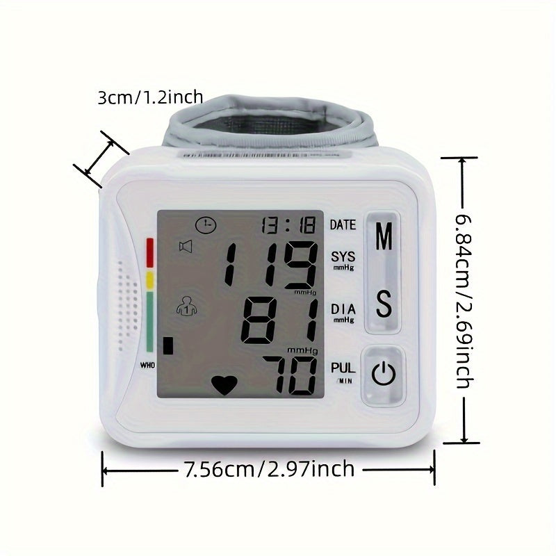 Taikon W01 Digital Blood Pressure Monitor - LCD Display, Battery-Powered, Adjustable Wrist Cuff, Irregular Heartbeat Detection - Medical Device, No Batteries Included