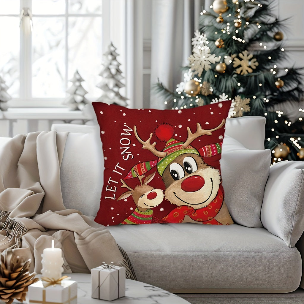 4pcs Merry Christmas Throw Pillow Covers - Cute Reindeer, Snowman & Xmas Tree Designs, Winter Holiday Farmhouse Decor, 18x18in Cushion Covers for Porch, Patio & Living Room