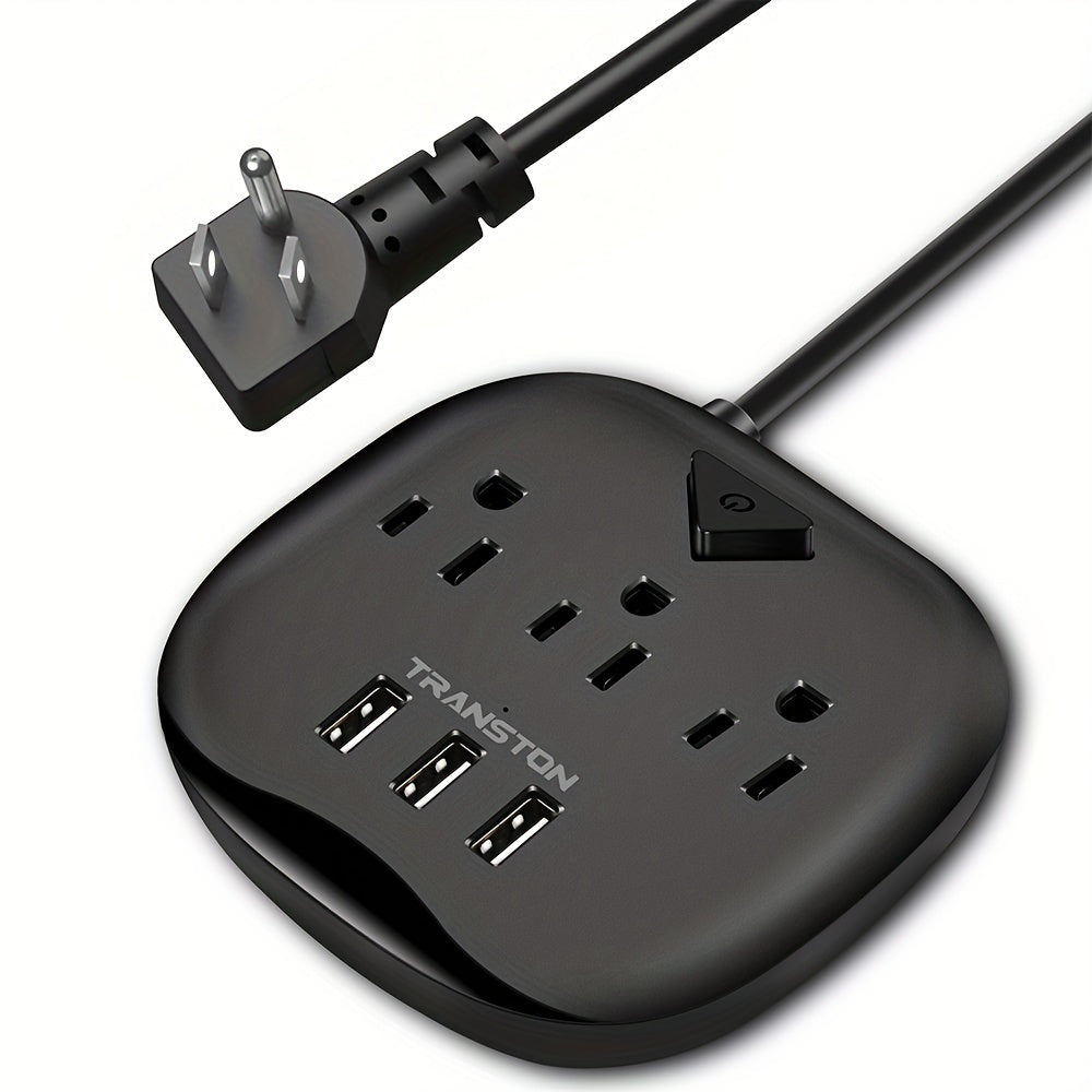 US Standard Slant Flat Plug Power Outlet – 3 Outlets & 3 USB Ports, Desktop Charging Station with 3.3ft, 5ft, 10ft Cords, Sturdy & Durable for Home, Office & Travel, Black & White