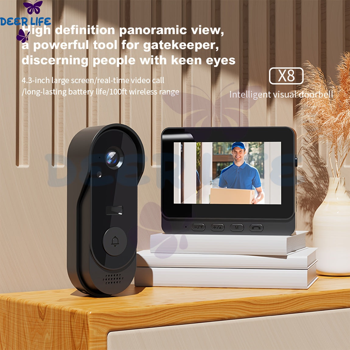 X8 Intelligent Wireless Doorbell - Waterproof Wi-Fi Video Doorbell with Night Vision, Two-Way Audio, Camera, Voice Converter, and Photo/Video Features