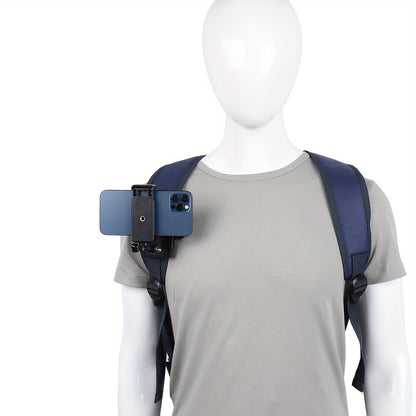 Adjustable ABS Shoulder Mount Clip for Smartphone Recording – First-Person View Outdoor Vlogging and Live Streaming Holder for Backpack Strap