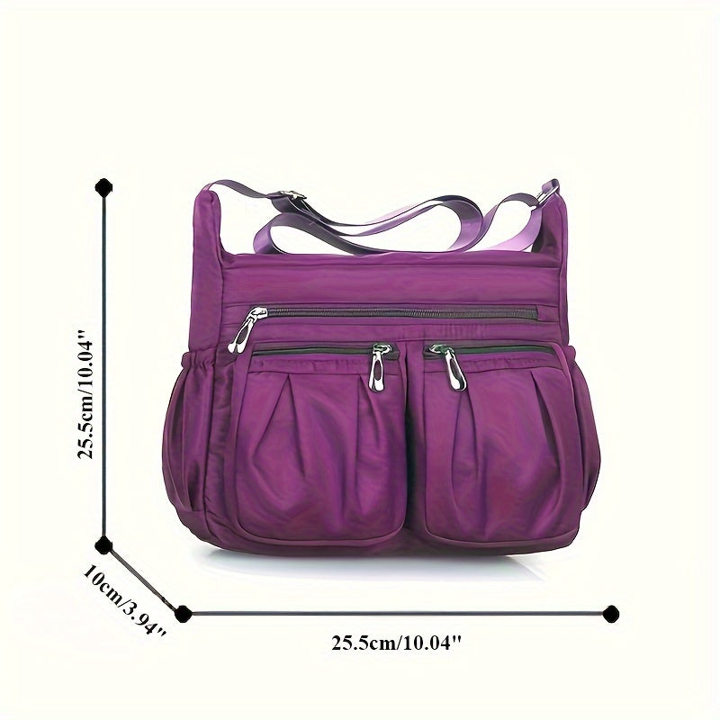 Waterproof Nylon Crossbody Bag for Women - Multi-Compartment Shoulder Purse with Zipper, Casual Everyday Bag for Middle-Aged and Elderly