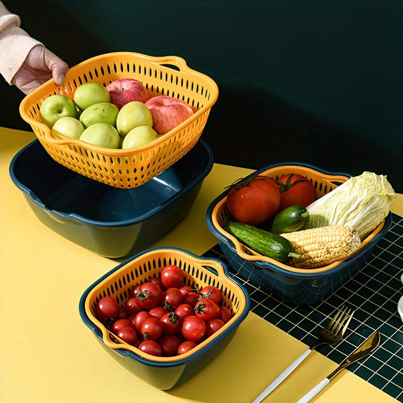 6PCS Kitchen Strainer Set - Double Drain Plastic Colander Baskets for Fruit, Vegetables, and Dishwashing, Restaurant Kitchen Special