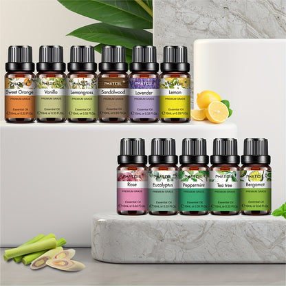 Essential Oils 10ml/0.33 Fl.Oz - Lavender, Vanilla, Eucalyptus, Jasmine, Peppermint, Sandalwood, Frankincense, Sweet Orange, Lemon, Rose, Bergamot, Lemongrass, Patchouli, Cinnamon, Chamomile, Myrrh, Rosemary for Diffusers and Humidifiers