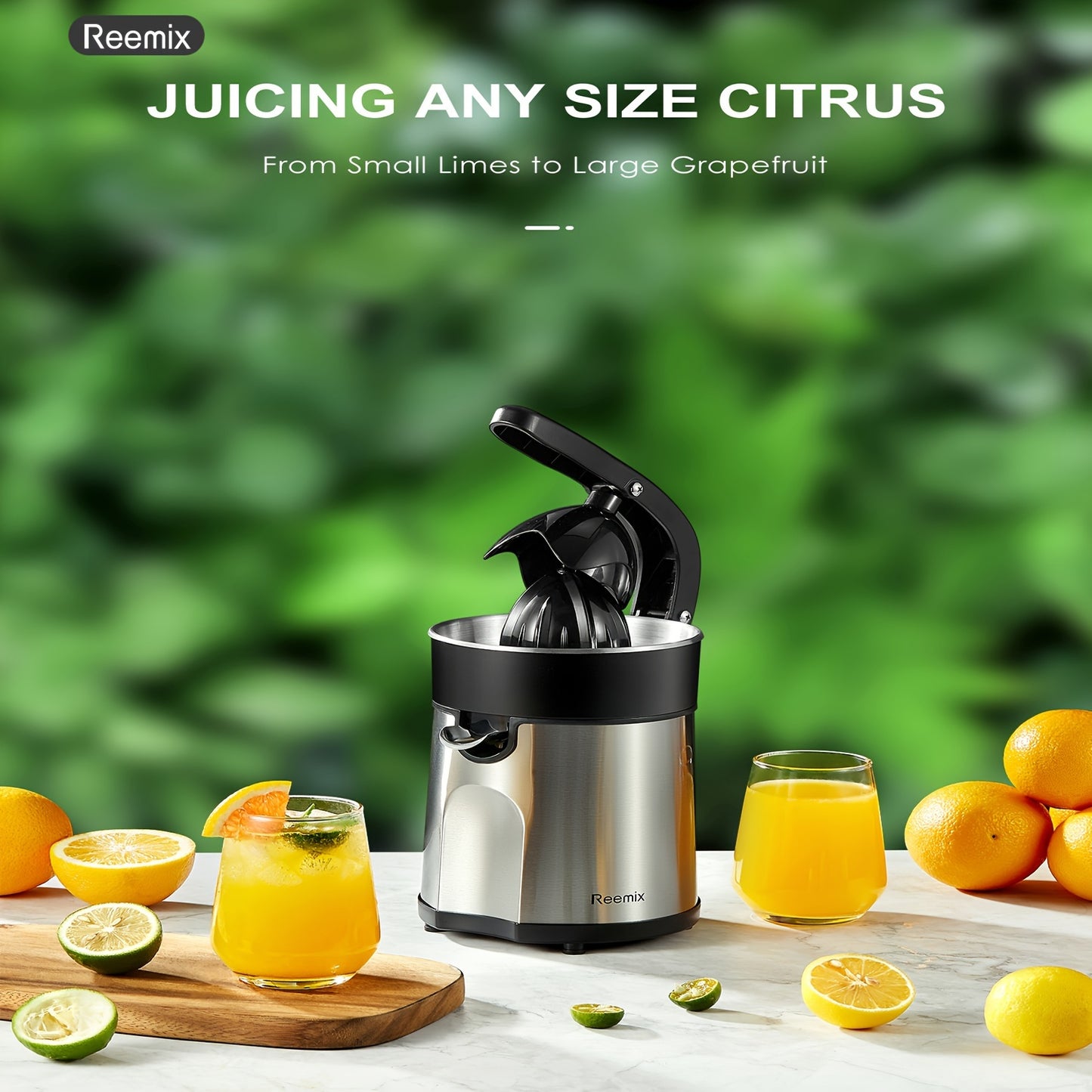 Electric Citrus Juicer Squeezer – Brushed Stainless Steel with Two Interchangeable Cones for Orange, Lemon, and Grapefruit, Easy to Clean and Use ( ABS+Stainless Steel )