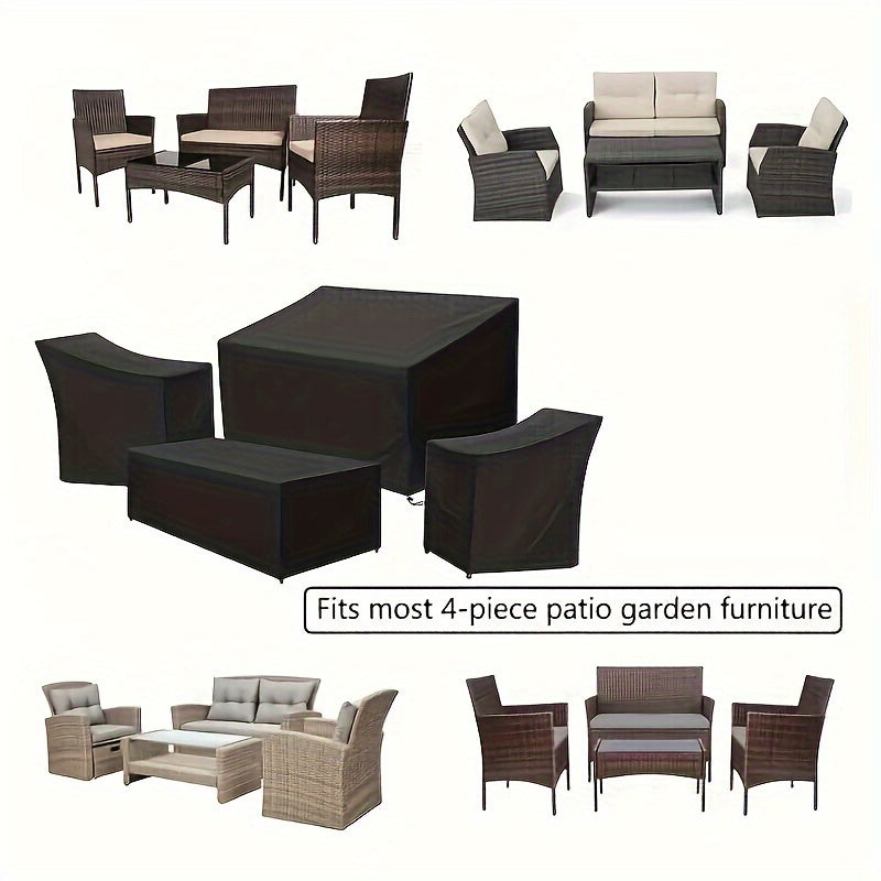 4 Piece Outdoor Furniture Cover Set – Waterproof Sofa, Chair & Coffee Table Covers with Windproof Buckle Strap & Adjustable Drawstring, for Living Room, Courtyard & Balcony Patio Furniture
