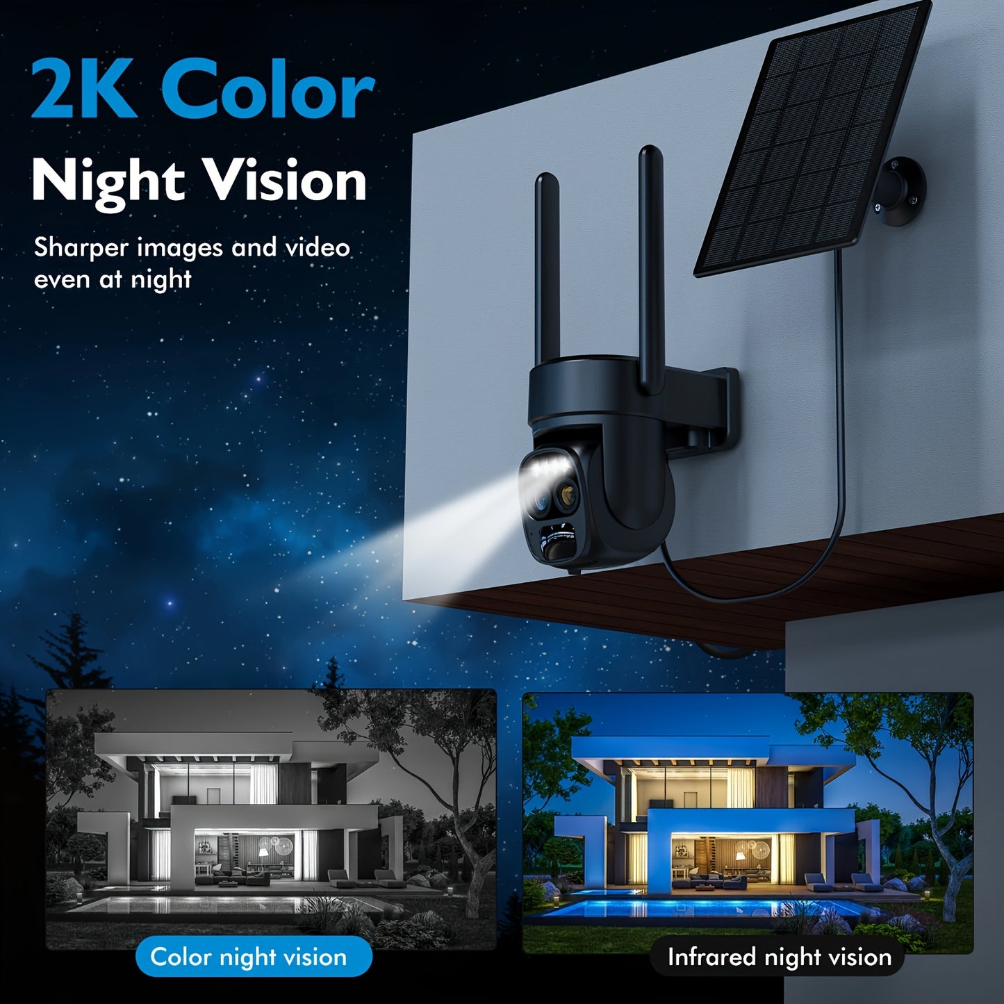 Hawkray [10x Zoom] 360° Low-Power CCTV WiFi Camera with Solar Panel Battery – 2K FHD, Spotlight Alarm, Motion Detection, Color Night Vision, Two-Way Audio, IP66 Waterproof