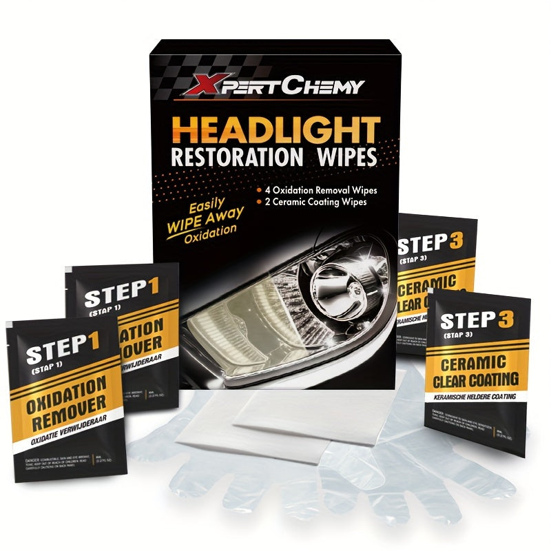 Universal Headlight Restoration Kit with Oxidation Remover and Ceramic Coating Wipes – Efficient Car Headlamp Cleaning, Polishing and Restoration System for Long-Lasting Professional Results