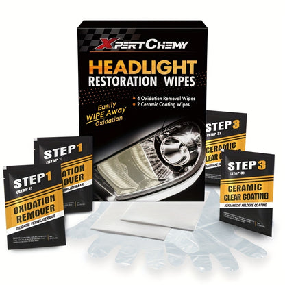 Universal Headlight Restoration Kit with Oxidation Remover and Ceramic Coating Wipes – Efficient Car Headlamp Cleaning, Polishing and Restoration System for Long-Lasting Professional Results