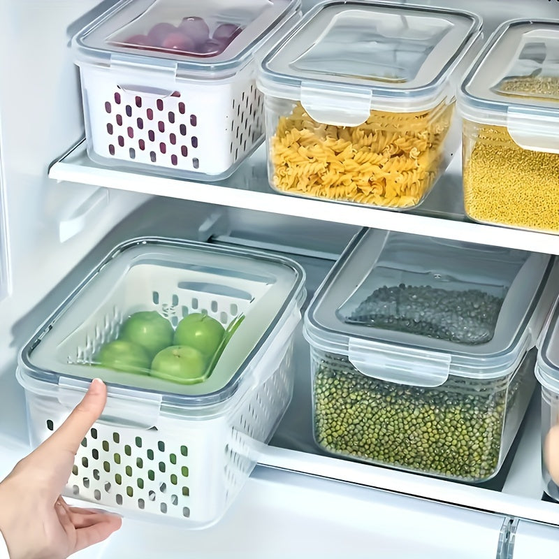 6-Piece BPA-Free Transparent Food Storage Containers with Lids & Drain Tray – Versatile Kitchen Organizers for Fruits, Vegetables, & Dry Goods