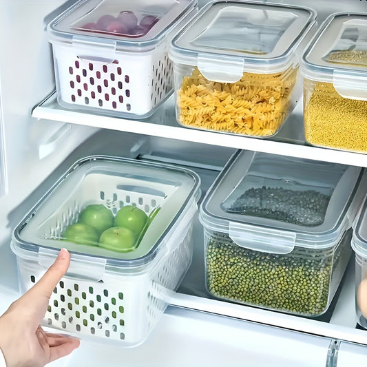6-Piece BPA-Free Transparent Food Storage Containers with Lids & Drain Tray – Versatile Kitchen Organizers for Fruits, Vegetables, & Dry Goods
